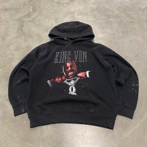 Vintage y2k 90s black spell out rap drill ny music king von tour hoodie